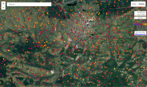 Wyładowania atmosferyczne wykryte przez detektory systemu Blitzortung w rejonie Brzeska z dnia 21.06.2013 r. (źródło: Lightningmaps.org)