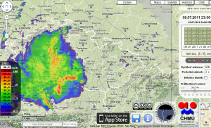 Obraz radarowy układu MCS nad Czechami.
