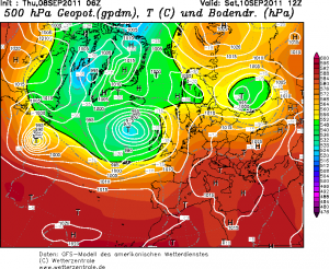 Mapa topografii barycznej poziomu 500 hPa