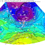 Temperatura, prędkość wiatru i geopotencjał na poziomie 500 hPa