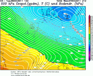 Mapa topografii barycznej poziomu 500 hPa