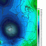 Prognozowane ciśnienie na poziomie morza na podst. modelu UM - jedna z gorszych wersji w kontekście potężnych wiatrów