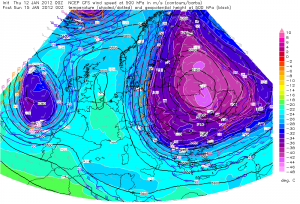 Prognoza GFS - w następnych dniach rozległy niż górny ulokuje się na wschód od Polski (źródło: estofex.org)