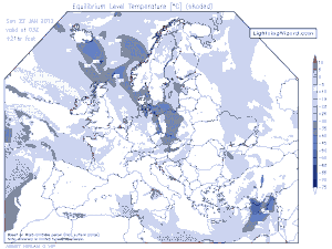 Poziom równowagi (Eq. Level) w °C (model HiRLAM AEMET 0,16°, źródło: LightningWizard.com)