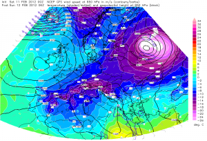 Mapa topografii barycznej i temperatury w warstwie 850 hPa (źródło: Estofex)