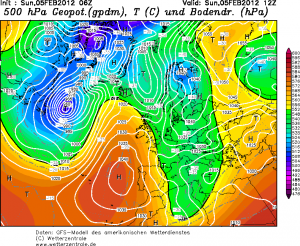 Mapa bezwzględnej topografii barycznej poziomu 500 hPa