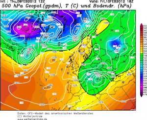 Mapa bezwzględnej topografii barycznej 500 hPa