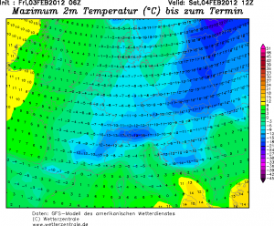 Spodziewana temperatura powietrza na jutro, godz. 12:00 UTC