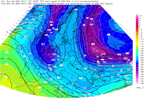 Widoczny "jęzor" chłodnego powietrza oraz niż górny na poziomie 500 hPa