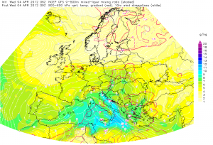 Strefa konwergencji wiatrów przyziemnych nad Polską (źródło: Estofex)