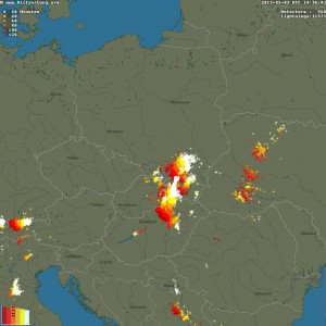 Bardzo duża aktywność burz na obszarze Polski i Słowacji (blitzortung.org)