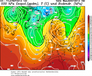 Prognozowany silny układ wysokiego ciśnienia w połowie tygodnia (GFS)