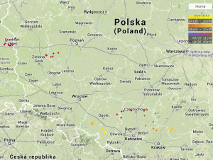 Bieżący podgląd na wyładowania doziemne (do godziny 12:54 CEST - http://www.lightningmaps.org/)