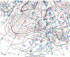 Ulokowanie rozległego niżu nad Atlantykiem (http://meteocentre.com/)