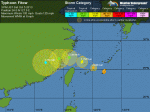 Prognozowana trasa tajfunu "Fitow" (źródło: Wunderground)