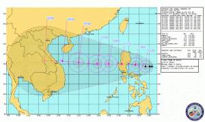 Prognozowana trasa tajfunu "Nari" (źródło: JTWC)