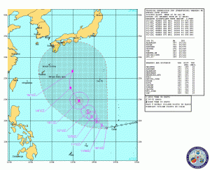 Prognozowana trasa tropikalnego niżu "25W" (źródło: JTWC)