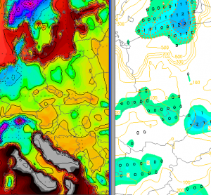 Prognozowany spory gradient pionowy temperatury w dolnych kilkuset metrach (GFS - Lightningwizzard, wetterzentrale)