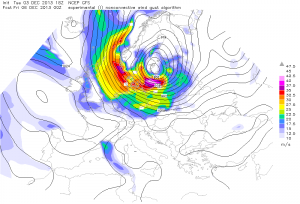 Prognozowane porywy wiatru na Morzu Bałtyckim mają przekraczać nawet 144 km/h (model GFS, źródło: estofex.org)