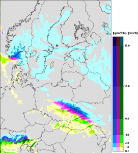 Prognozowane opady przez model UM na godzinę 06:00 UTC - 19.01.