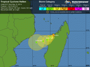 Prognoza trasy cyklonu tropikalnego "Hellen" z godz. 14:00 czasu polskiego. (Źródło: Weather Underground)