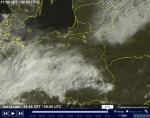 Zdjęcie satelitarne obszaru Polski z godz. 11:00 CEST. (Źródło: sat24.com)