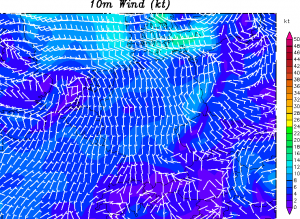 Prognozowana przyziemna zbieżność wiatru (GFS, wetterzen