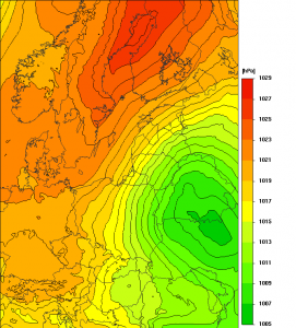 Prognoza pola ciśnienia wg modelu UMPL (źródło: meteo.pl) na 02.06.2014, godz. 02:00