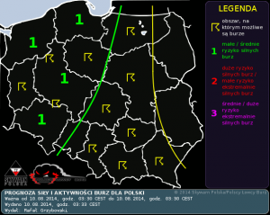 Prognoza siły i aktywności burz na 10.08.2014 oraz na noc 10/11.08.2014