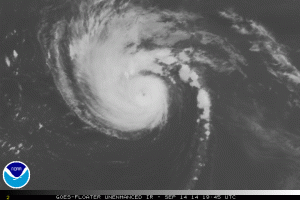Zdjęcie satelitarne huraganu Edouard z 14.09.14, godz. 21:45 (źródło: NOAA)