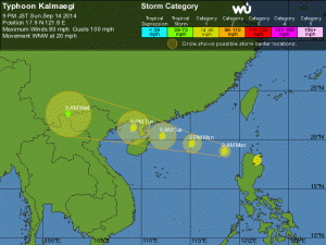 Trasa tajfunu Kalmaegi  (źródło : Wunderground)