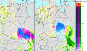 Wyliczane natężenie i rodzaj opadów na nadchodzącą dobę przez model UMPL (meteo.pl) 