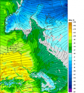 Wstępna prognoza temperatury w oparciu o model UMPL na sobotę, godzinę 12:00 UTC