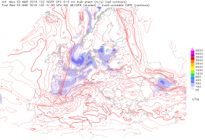 W środę do północno-zachodniej części kraju ponownie napłynie chwiejniejsza masa powietrza (model GFS, źródło: ESTOFEX).