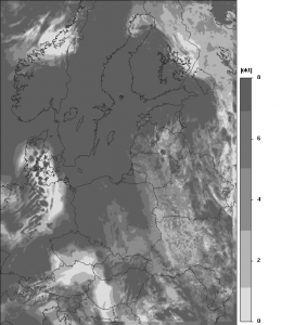 Duże zachmurzenie prognozowane na wtorek może osłabić zjawiska konwekcyjne (model UMPL, źródło: Numeryczna Prognoza Pogody ICM, meteo.pl)