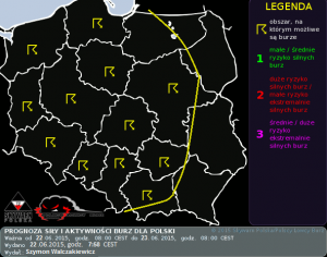 Prognoza konwekcyjna na dzień 22.06.2015 oraz na noc z 22/23.06.2015