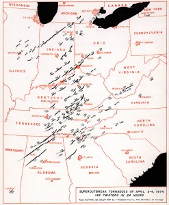 Mapa z trasami wszystkich tornad