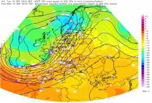 Prognozowany gwałtowny wiatr w środkowej troposferze dla Europy Zachodniej (GFS, ESTOFEX)