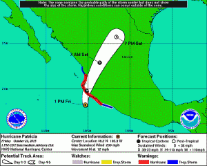 Aktualna trasa huraganu Patricia (źródło: NHC)