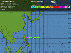 Dotychczasowa trasa tajfunu Koppu  (źródło: Wunderground)