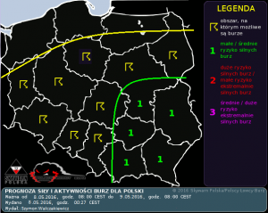 Prognoza konwekcyjna dla Polski na dzień 08.05.2016 i na noc 08/09.05.2016