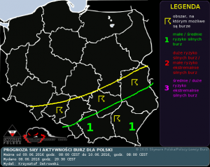 Prognoza siły i aktywności burz dla Polski na dzień 09.06.2016 i na noc 09/10.06.2016