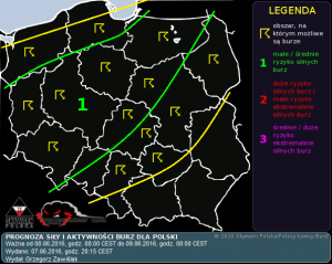 Prognoza siły i aktywności burz dla Polski na dzień 08.06.2016 i na noc 08/09.06.2016