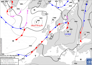 Prognoza sytuacji synoptycznej na 12:00 UTC, 25.08.2016