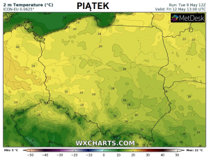 http://wxcharts.com – prognozowana temperatura maksymalna powietrza na piątek